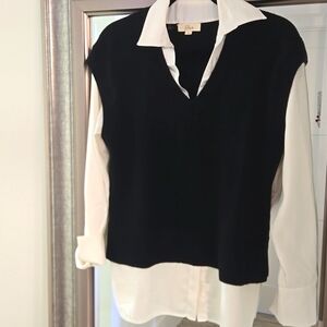 Elan Sweater Vest Shirt Combo Black/White Sz S